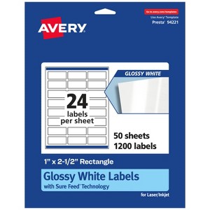 Avery Glossy White Rectangle Labels with Sure Feed, 1" x 2.5" - 1 of 4
