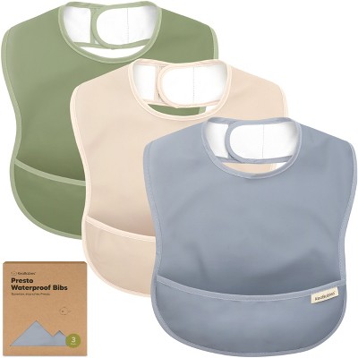 KeaBabies 3pk Presto Baby Bibs Waterproof with Food Catcher, Lightweight Toddler Bibs for Eating