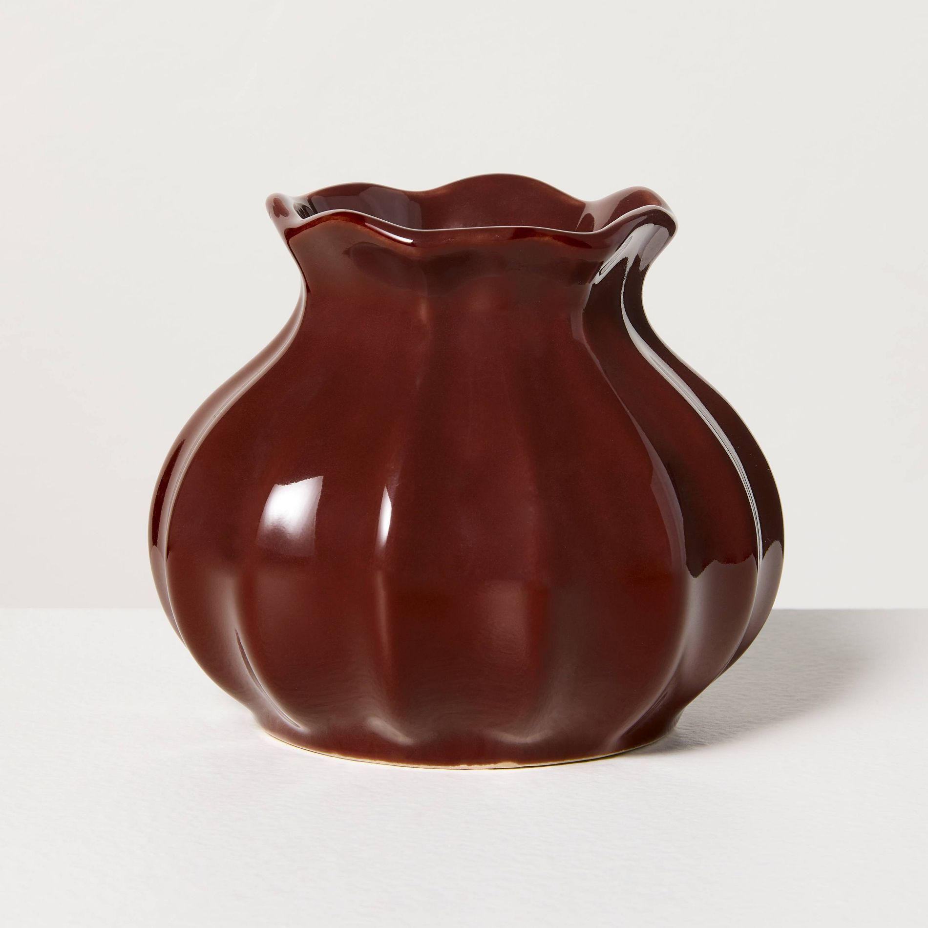 4" Burgundy Pleated Ceramic Bud Vase - Hearth & Hand™ with Magnolia