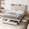 King Size Bed Frame with Storage Headboard, Charging Station, Upholstered Platform with Drawers, Sturdy Wooden Slats, No Box Spring, Light Grey - 3 of 4