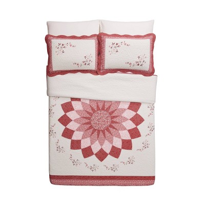 Caroline Red and Ivory Embroidered Cotton Pillow Sham