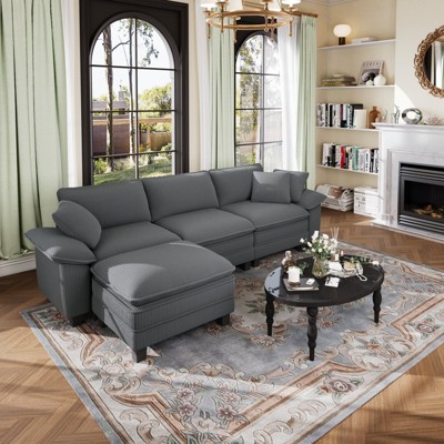 Captiva Designs Cloud Modular 4-Seater Sectional Sofa with L-Shaped Chaise and Movable Ottoman, Living Room Couch