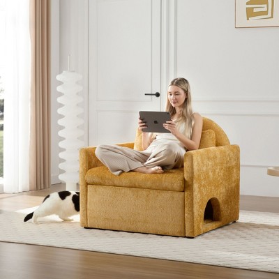NicBex Oversized Chenille Single Sofa with Back Cushion & Cat House Inside,Unique Design Futon Couch for Living Room,Bedroom