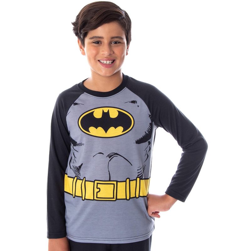 DC Comics Boys' Batman Costume Raglan Shirt And Pants Pajama Set with Cape Batman, 2 of 5