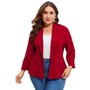 Whizmax Women's Plus Size Casual Blazers Open Front Work Office Jackets Blazer with Pockets,red,XL - 1 of 4