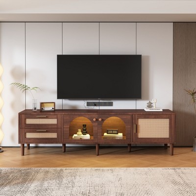 VYNXARIA Rattan-Inspired TV Stand with 3 Cabinets & 2 Drawers for TVs Up to 80inch