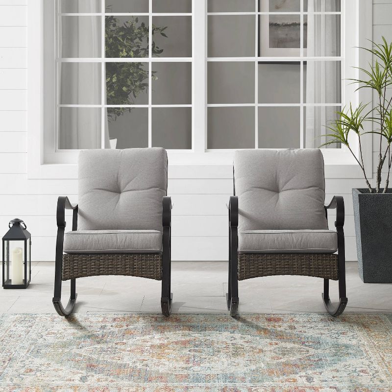2pk Dahlia Outdoor Steel Rocking Chairs Taupe/Matte Black - Crosley, 3 of 10