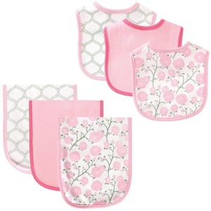 Hudson Baby Infant Girl Cotton Bib and Burp Cloth Set 6pk, Flower, One Size - 1 of 1