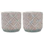 Inspirella 6.3 Inch Timeless Colorful Hand Painted Glazed Ceramic Round Indoor Outdoor Succulent Plant Pots with Drainage Holes and Plugs (2 Pack)