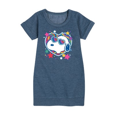 - Peanuts - Snoopy Groovy Heart Graphic Short Sleeve Fleece Dress