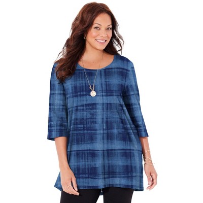 Catherines Women's Plus Size Petite Easy Fit 3/4-Sleeve Scoopneck Tunic