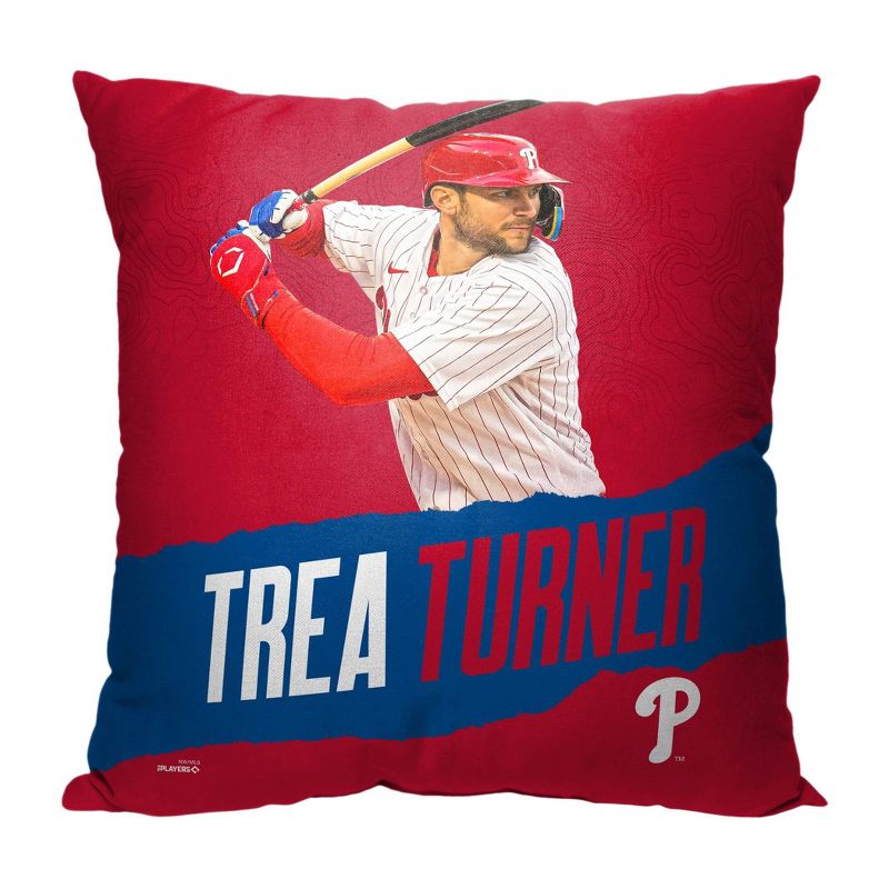 18&#34;x18&#34; MLB Philadelphia Phillies 23 Trea Turner Player Printed Throw Decorative Pillow, 1 of 6