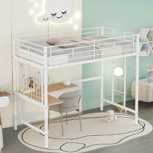 ALEXOUN Metal Loft Bed Frame, Loft Bed with L-Shape Desk and Metal Grid, Space Saving Loft Bed with Desk Underneath for Kids,Teens - 1 of 4