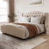 King Velvet Tufted Bed w/ Wingback Headboard & Wood Slats.,No box spring needed,Beige platform bed frame - 3 of 4
