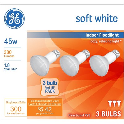 GE 45w 3pk R20 Incandescent Light Bulb White