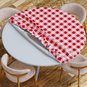 Round Tablecloth -Fitted with Elastic, Vinyl with Flannel Back,Checked Design,- By Sorfey - 1 of 4