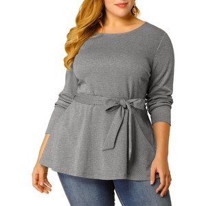 Agnes Orinda Women's Plus Size Houndstooth Formal Outfits Plaid Tie Waist Workwear Blouses - 1 of 4