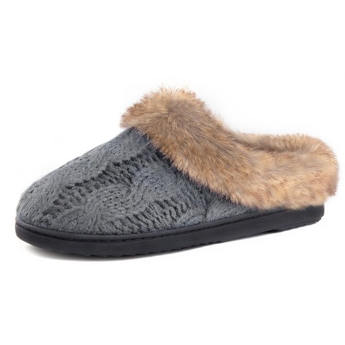 Women's Cable Knit Faux Fur Collar Slip-on, Size 7-8 Us Women, Dove ...