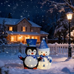 Angel Sar Lighted Plush Penguin and Snowman, Pre-lit Pull Up Christmas Decor with 100 Warm White LEDs, Outdoor Indoor Holiday Yard Decorations - 1 of 4