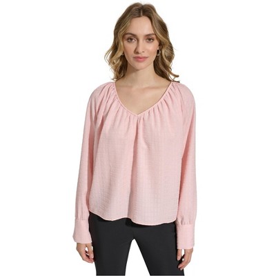 Calvin Klein Womens Solid Pullover Blouse, Pink, X-Small