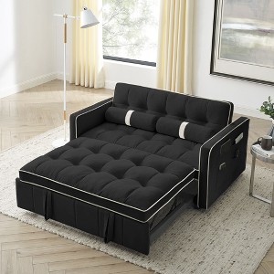 SeaCamel 55.5" Pull-Out Sleep Sofa Bed: 2-Seater Loveseat with Side Pockets, Adjustable Backrest,Lumbar Pillows - 1 of 4