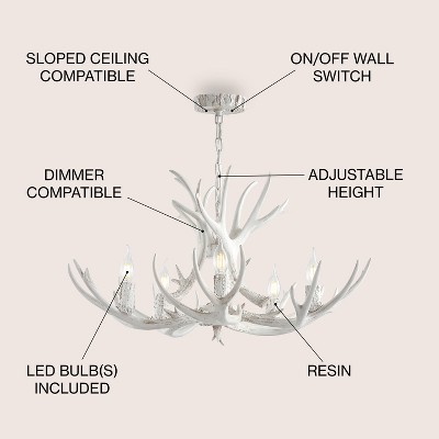 Eldora 30" White Adjustable Resin Antler 5-Light LED Chandelier