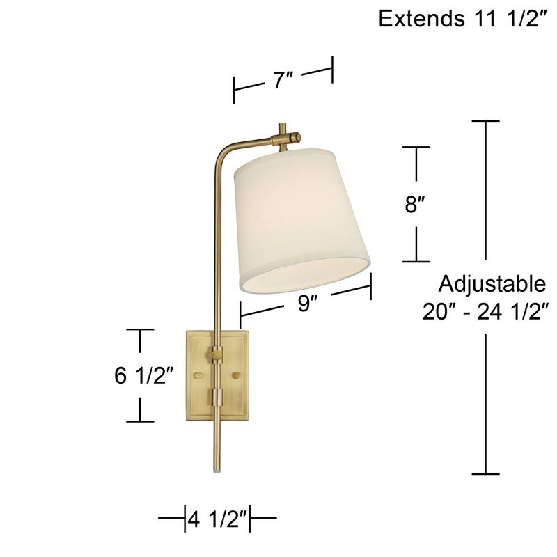 Barnes and Ivy Seline Modern Wall Lamp with Dimmer Warm Gold Metal Plug-in 7" Light Fixture Adjustable Off White Shade for Bedroom Living Room House, 4 of 10