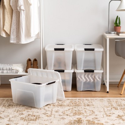 40 Qt Clear Plastic Storage Bins with Secure Latching Buckles - 6 Pack