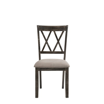 Weathered Gray Linen Upholstered Side Chair with Cross Back Design