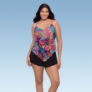 Trimshaper Women's Ronnie Two Tier Ruffle Tankini Swimsuit Top - 1 of 3