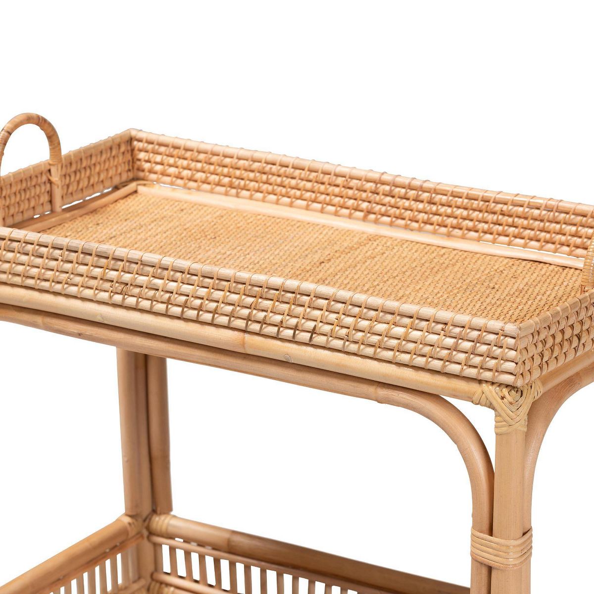 bali & pari Lombok Rattan Wine Cart Natural Brown: Indoor Bar Cart with Wine Holder, No Assembly Required - thumbnail 5