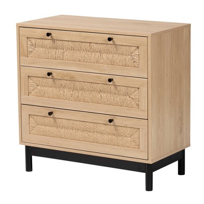Cherelle Light Brown and Black 3-Drawer Mid-Century Storage Cabinet