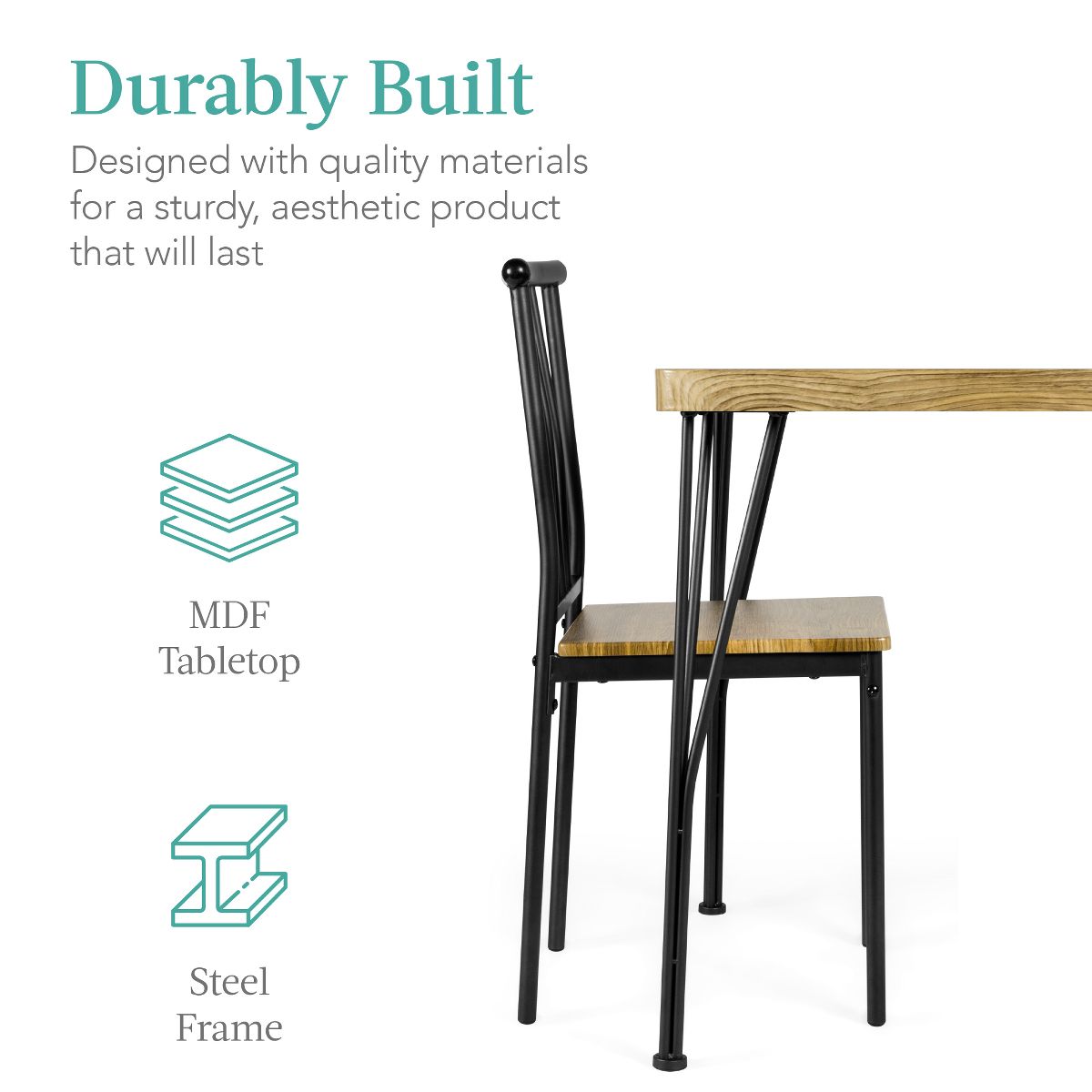 Best Choice Products 5-Piece Indoor Modern Metal Wood Rectangular Dining Table Furniture Set w/ 4 Chairs - Brown - thumbnail 10