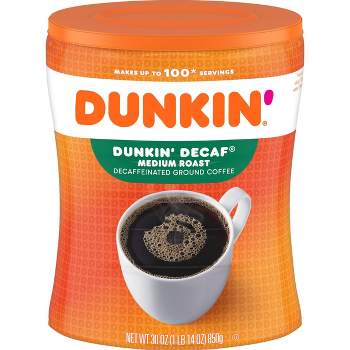 Dunkin Canister Decaf Medium Roast Coffee- 30oz