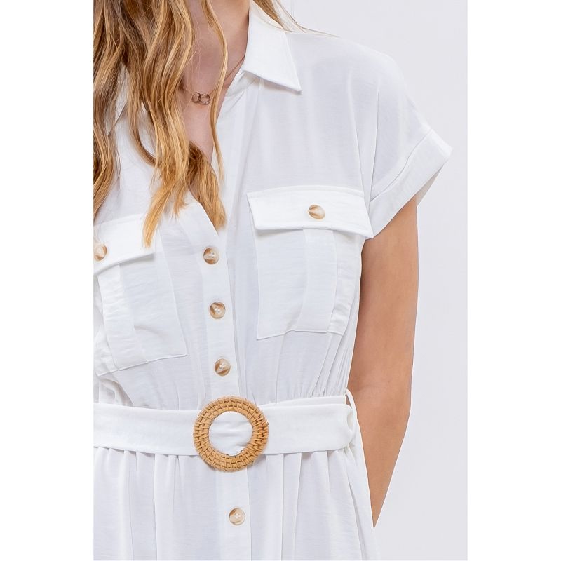 August Sky Women's Belted Button Up Shirt Dress, 4 of 6