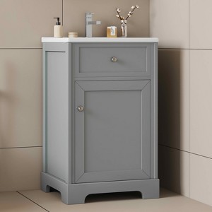 MAYEERTY 20" Bathroom Vanity with Sink Soft Closing Door Storage Rack Adjustable Shelf Gray - 1 of 4