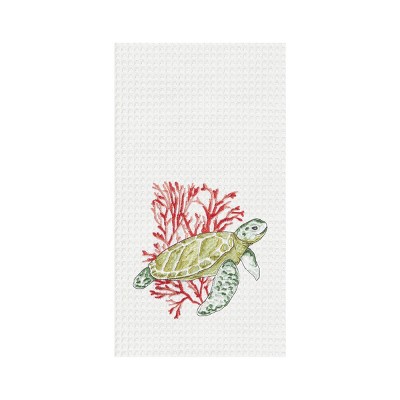 C&F Home Turtle And Coral Embroidered Waffle Weave Cotton Kitchen Towel