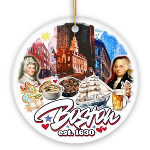 Vibrant Boston City Ceramic Art Ornament, Vintage Massachusetts Souvenir and Christmas Decor| OrnamentallyYou - 1 of 4