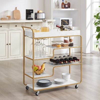 NicBex Mobile Kitchen Island Cart Multifunctional Kitchen Carts on Wheels with Storage with 6-Tier Shelves for Dining Rooms, Gold