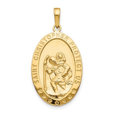 Black Bow Jewelry 14k Yellow Gold Polished Oval St Christopher Medal Pendant, 16 x 33mm