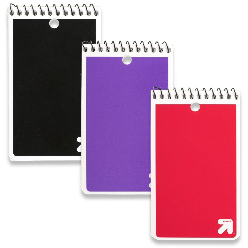 3pk Assorted Colors Spiral Subject Memopads College Ruled 60 Sheet 3" x 5" Red/Purple/Black- up & up