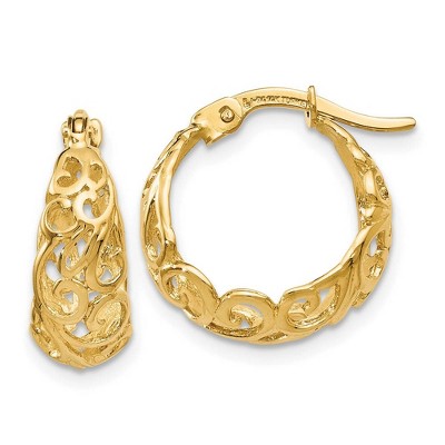 Black Bow Jewelry Ornate Tapered Round Hoop Earrings in 14k Yellow Gold, 16mm (5/8 Inch)