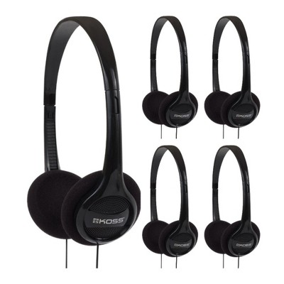 Koss KPH7 Lightweight Portable On-Ear Headphones Bundle (Black, 5-Pack)