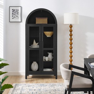 Modern Display Cabinet with LED Lights, Arched Glass Storage Locker with Adjustable Shelves, Wood Cabinet for Living Room or Entryway-Koiai - 1 of 4