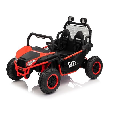 24V Kids Ride On Utv,2-Seater 4WD Electric Truck with Sun Shade, Remote Control, Led Lights, 4 Shock Absorbers