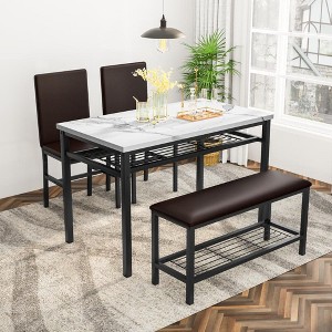 Hooseng 4 Pieces Dining Room Table Set with 2 Chairs and 1 Bench, 4-Person Dining Table Set with MDF Table Top, Metal Frame, and Storage Racks - 1 of 4