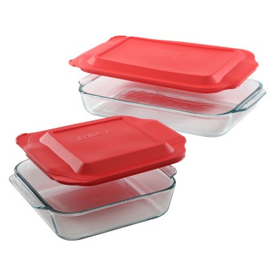 Pyrex Freshlock 2pc Glass Value Pack Rectangle Baking Dish Red : Target