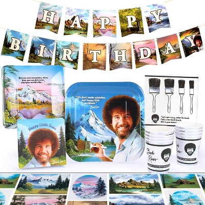 Prime Party Bob Ross Classic Birthday Party Supplies Pack | 66 Pieces | Serves 8 Guests