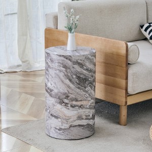 Sevobal Coffee Tables Gray Marble Textured Cylinder with Stone Finish for Living Room, Gray, 27.5"*27.5"*12" - 1 of 4