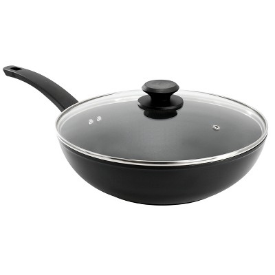 Oster Connelly 12 Inch Textured Nonstick Aluminum Wok With Lid In Black ...